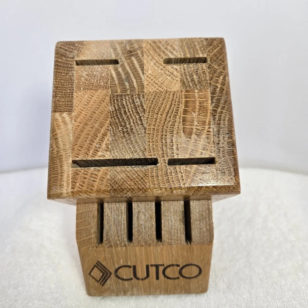 CUTCO 8 Slot Solid Wood Honey Oak Knife Block Holder Made in USA Vtg